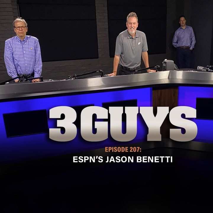 ESPN announcer Jason Benetti with Tony Caridi, Brad Howe and Hoppy