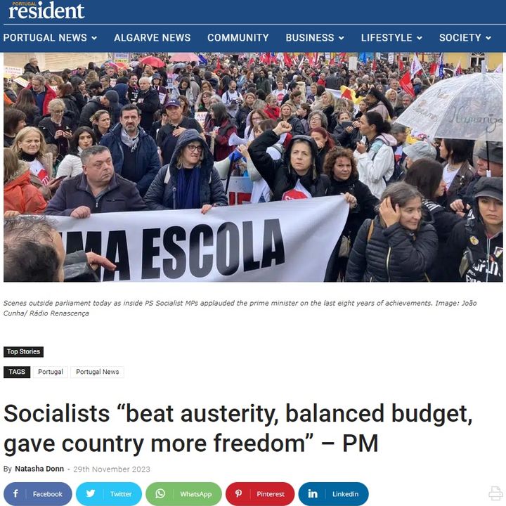 Socialists “beat austerity, balanced budget, gave country more freedom” – PM (Portugal Resident article/AUDIO)