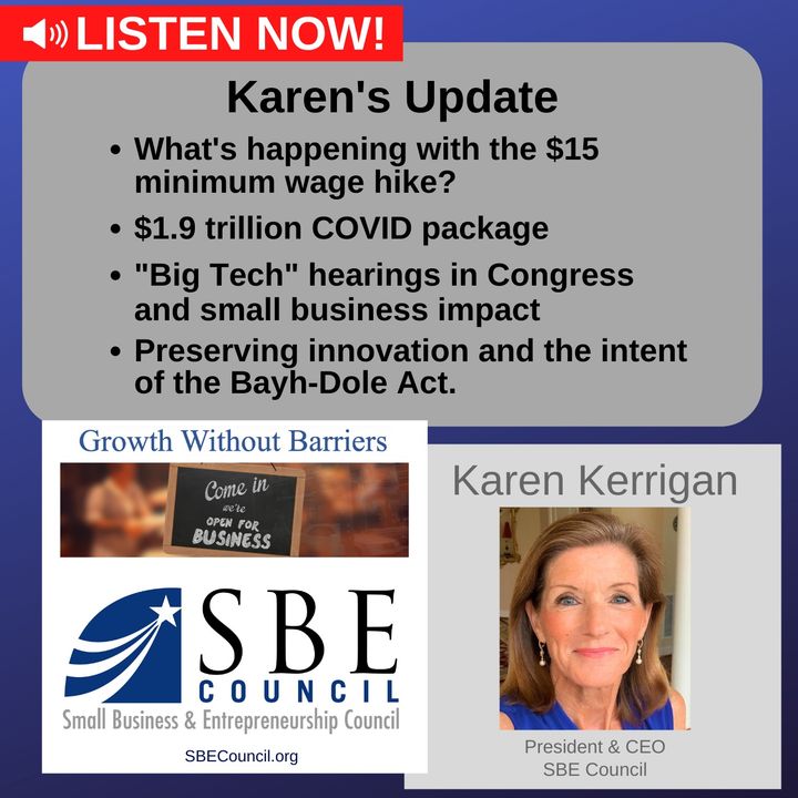Updates on minimum wage hike and $1.9 trillion COVID package; and congressional actions aimed at Big Tech.